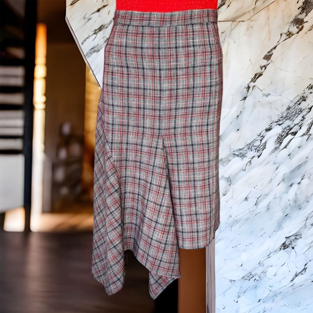 Isabel Marant Diesty Asymmetric Checked Wool Blend Skirt Size 6